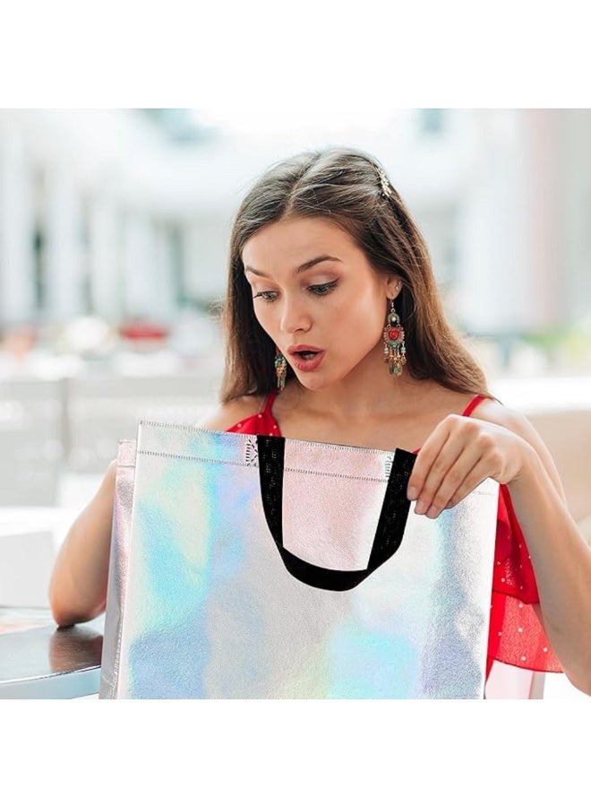 أكياس هولوغرافية قابلة لإعادة الاستخدام من البولي بروبيلين، 20 كيسًا، مزودة بمقابض، مثالية للحفلات والولادات والأعياد والزفافات والتسوق والاحتفالات - Image 5